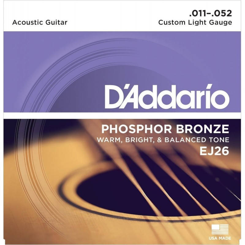 

Струны для акустической гитары D'Addario EJ26 Phosphor Bronze Custom Light Acoustic Guitar Strings 11/52