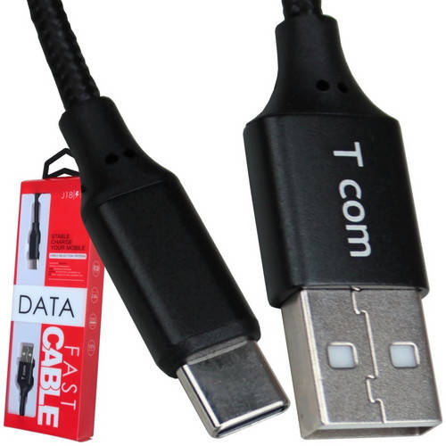 

Шнур провод для зарядки, штекер USB тип A - штекер USB type C, в сетке, 1м,чёрный