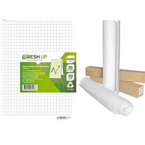 

Блок паперу д/фліпчарту Fresh Up FR-10KK 10арк. 64*90см КЛІТИНКА 70г/м2 в коробі (1)