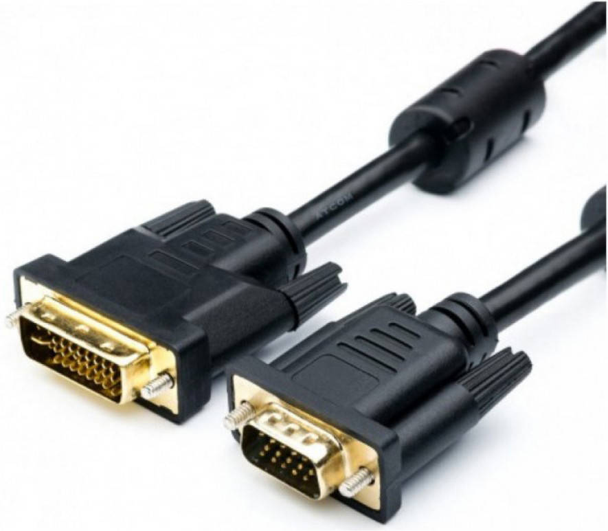 

Кабель VGA (папа)-DVI-I (папа)(24+5) 3 метра 2 феррита оплетка круглый черный