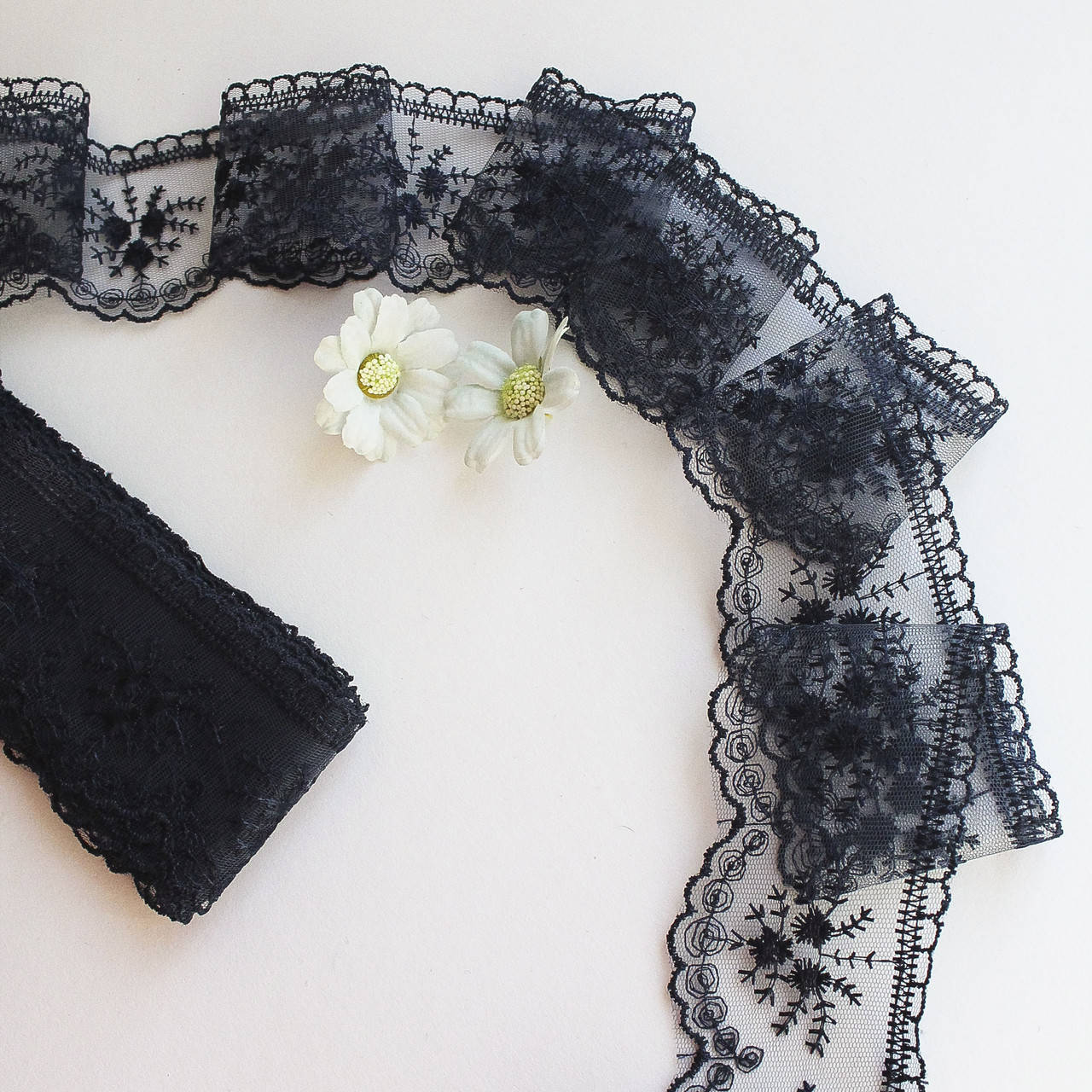 

Кружево на сетке, вышивка на сетке / цвет темно-синий / ширина 6 см / заказ от 1 м