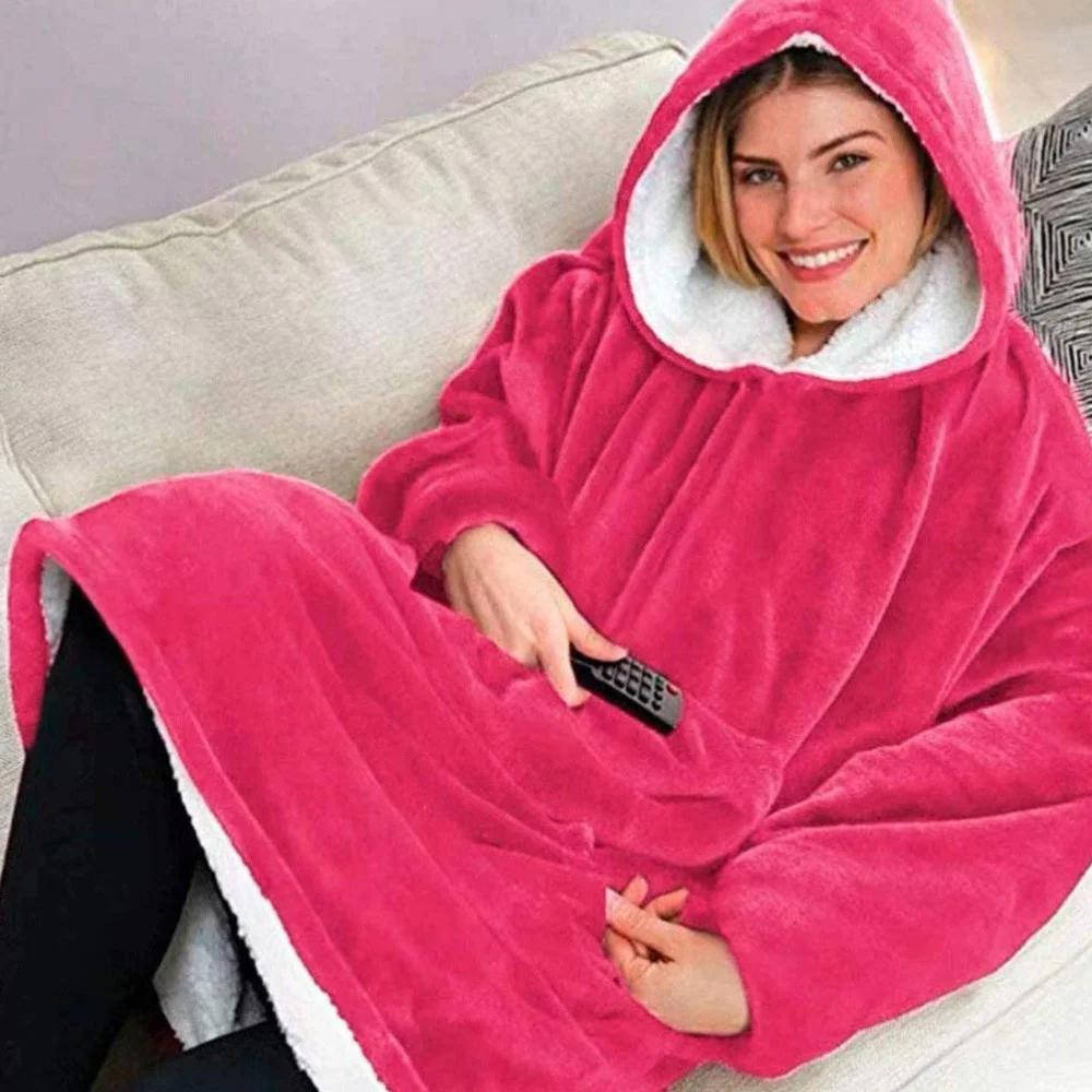 

Толстовка, халат домашний , плед с капюшоном и рукавами huggle hoodie - blanket розовый