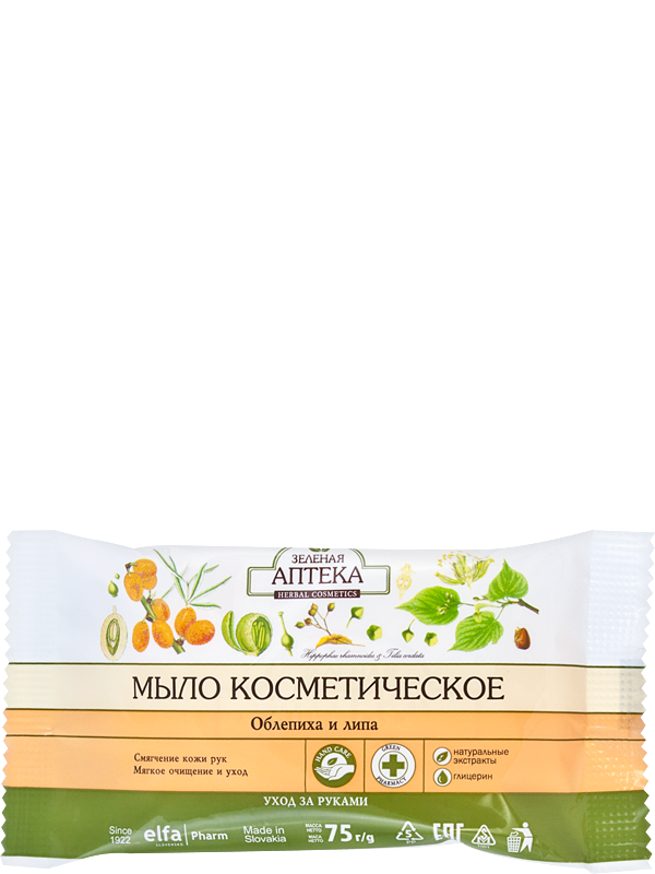 

Мыло косметическое Облепиха и липа 75г Зеленая аптека