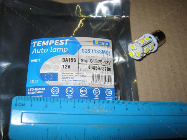 

Лампа LED указателей поворотов и стоп-сигналов 12SMD BA15S 12V WHITE TEMPEST 4905973780