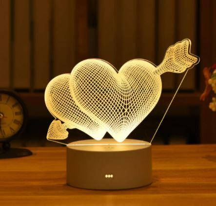 

3D LED - светильник ночник USB Сердца со стрелой, Белый