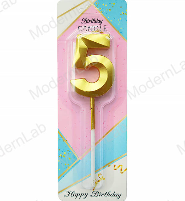 

Свечи - цифры в торт "5", высота - 5 см, цвет - золото металлик