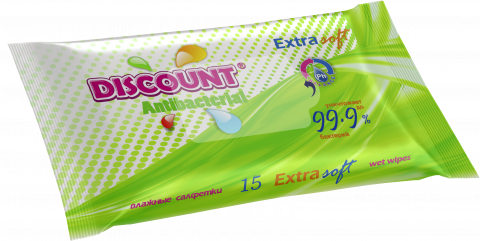 

Салфетки влажные антибактериальные DISCOUNT "Алоэ Вера" 15шт/уп