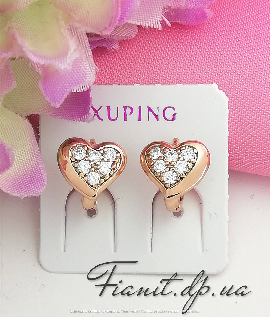 

Детские серьги сердечки Xuping с белыми фианитами медицинское золото