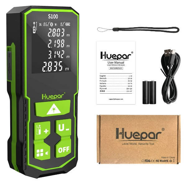 

Лазерный дальномер Huepar S100 с аккумуляторами
