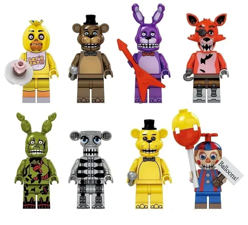 

Фигурки человечки аниматроники Фредди пять ночей для лего lego 8 шт