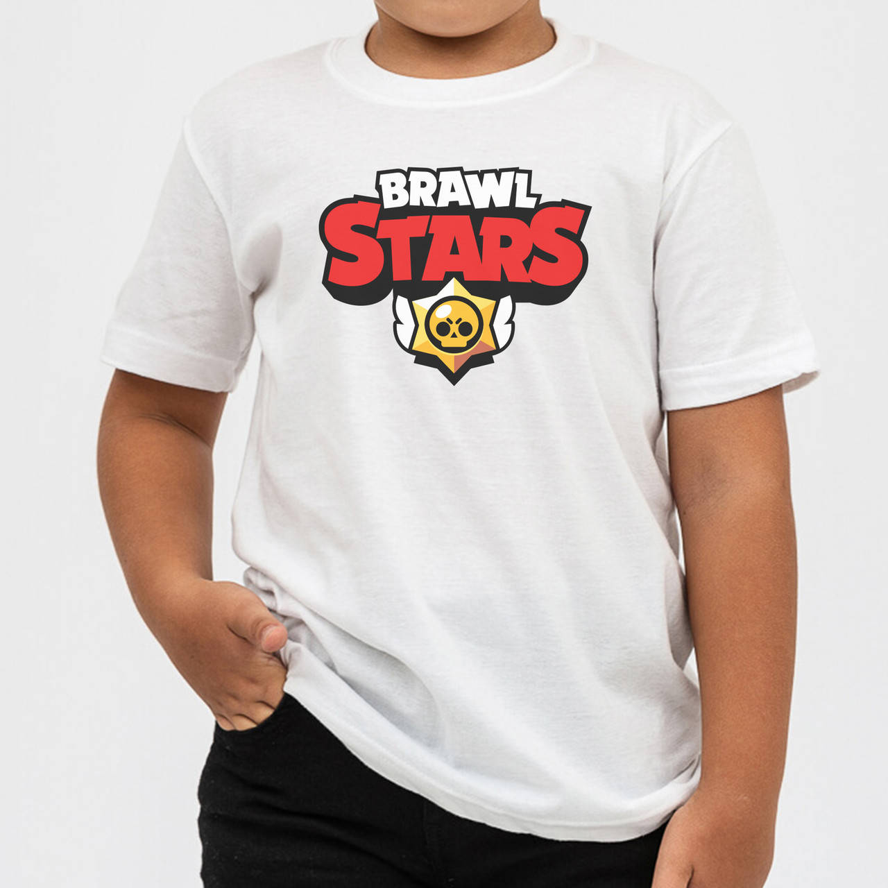 

Футболка детская с принтом "Бравл Старс / Brawl stars" от KLik print белого цвета