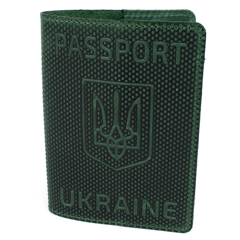 

Обложка на паспорт кожаная "Герб" зеленая, Зелёный