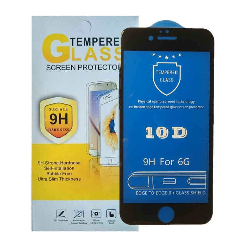 

Защитное стекло iPhone 6 / 6S черное 10D на весь экран, Черный