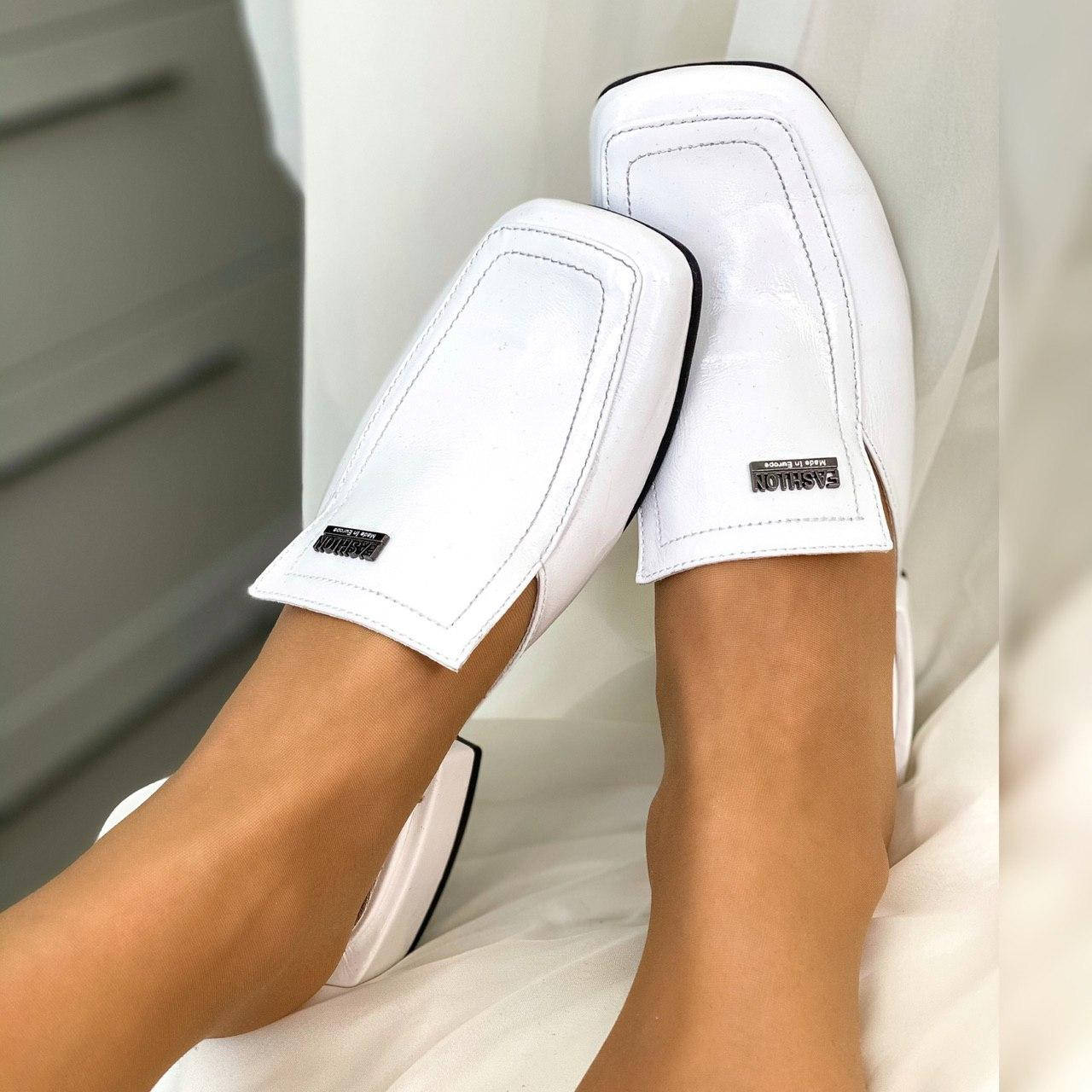 

Женские белые кожаные мюли с квадратным носком 37