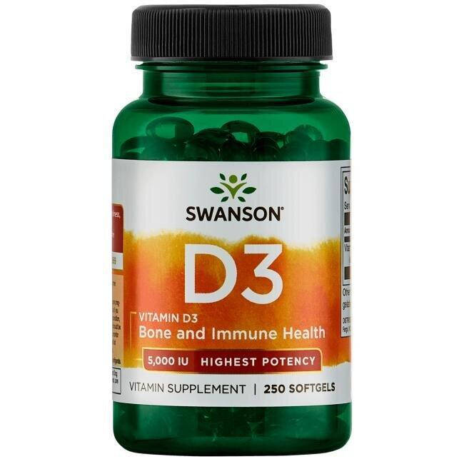 

Витамин Д3, Vitamin D3, Swanson, 5000 МЕ, 250 гелевых капсул