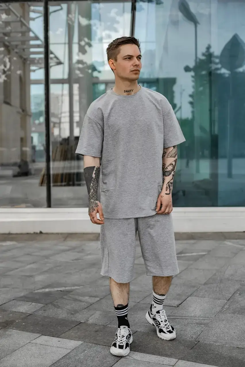 

Костюм Oversize летний мужской Футболка "Player" серая + Шорты трикотажные серые