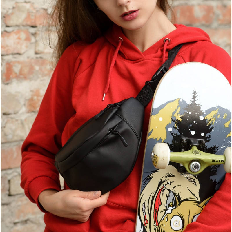 

Женская сумка на пояс бананка из эко-кожи черная, Черный