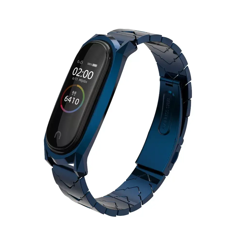 

Железный нержавеющий браслет Mijobs для Xiaomi mi band 3/4/5/6. Синий глянец .