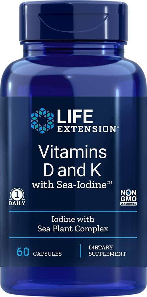 

Витамин Д и К с йодом Life Extension Vitamins D and K with Sea-Iodine 60 капсул