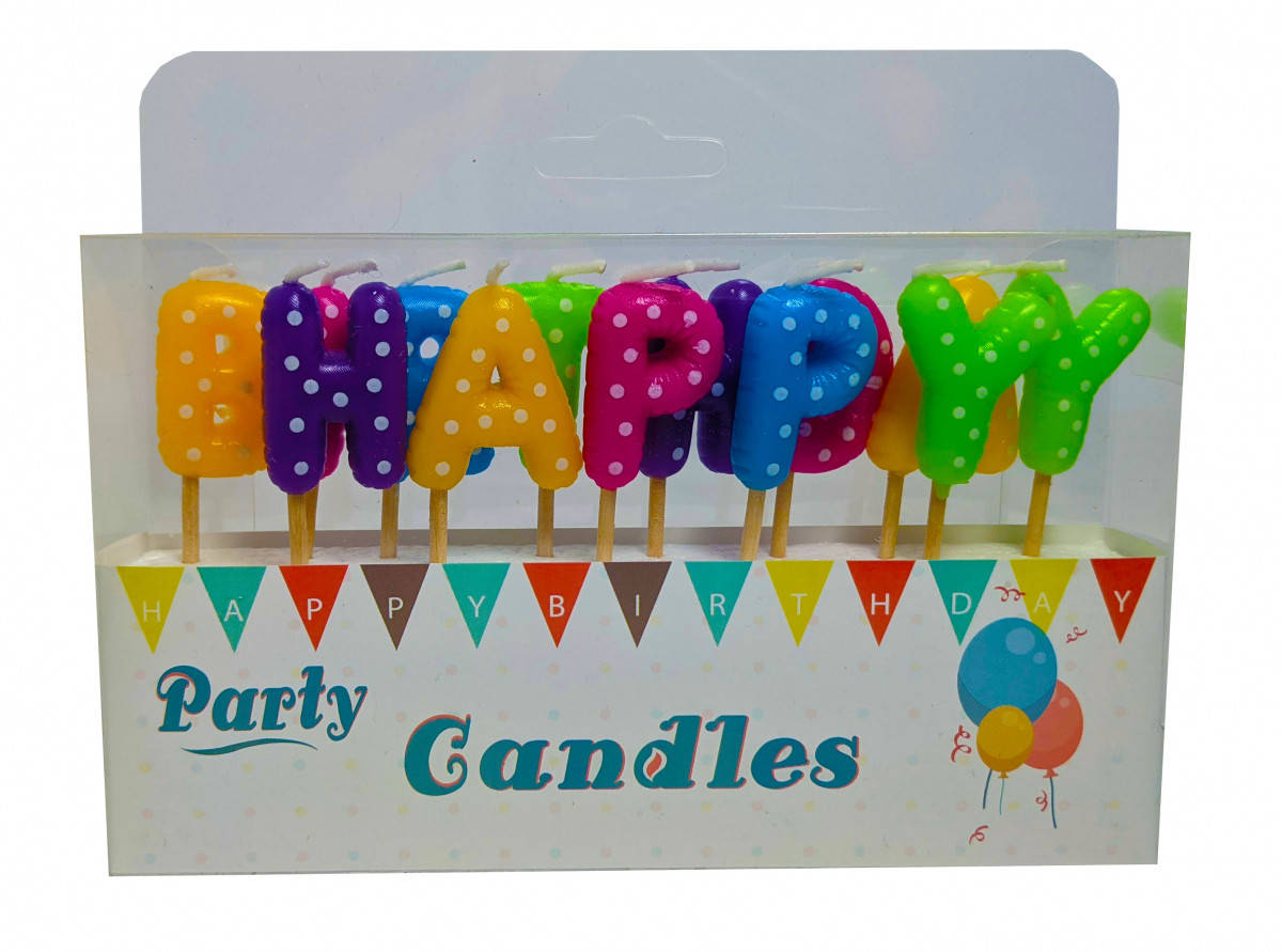 

Свечка Happy Birthday радуга