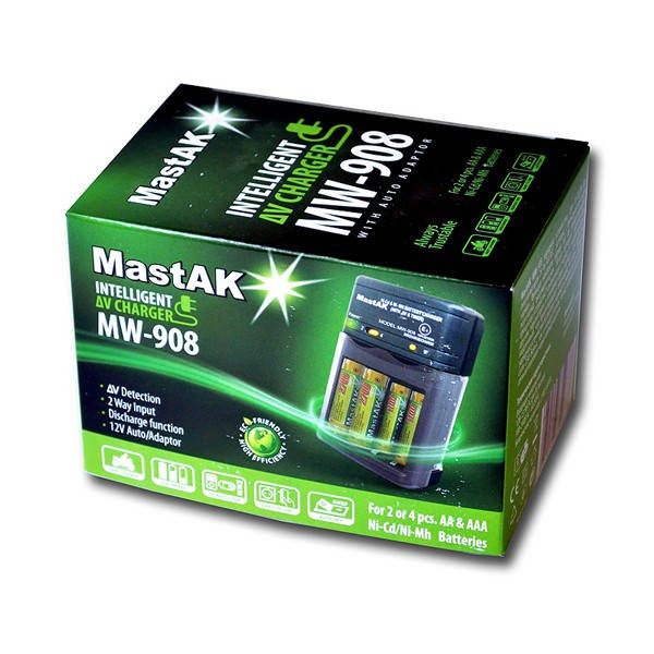 

Зарядное устройство MastAK MW-908 (2/4, AA800mAh,AAA300mAh)