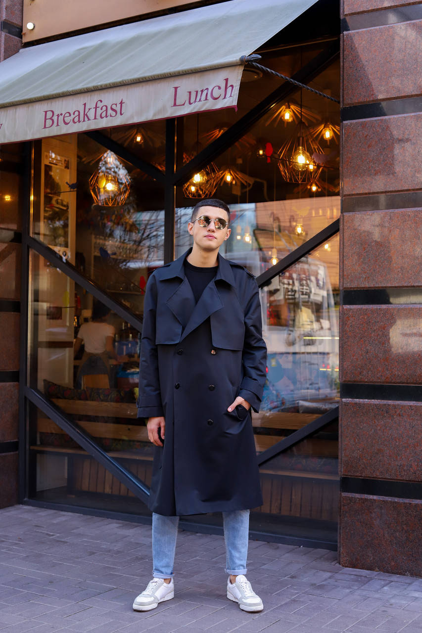 

Мужской классический тренч "Блек Джек" черный с поясом и карманами L