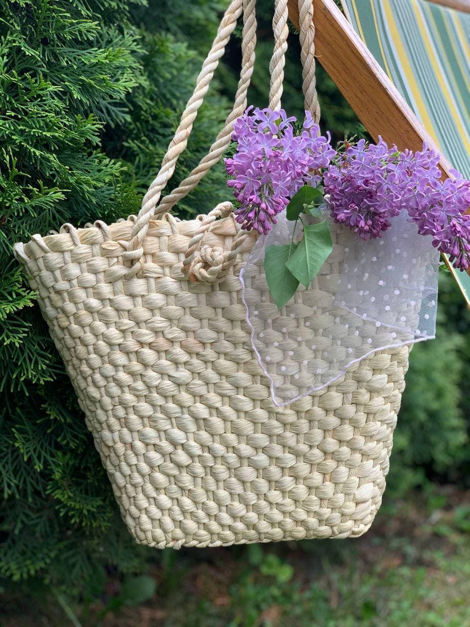 

Красивая пляжная женская сумка из соломы с плетенными ручками 35*30*15, Бежевый