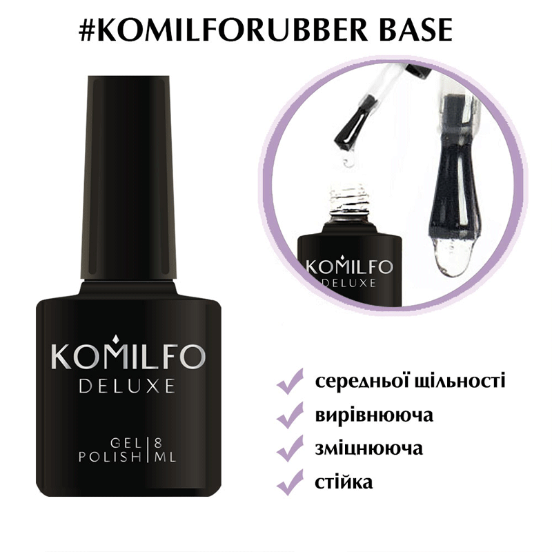 

База Komilfo Rubber Base Coat - каучуковая база для гель-лака, 8 мл