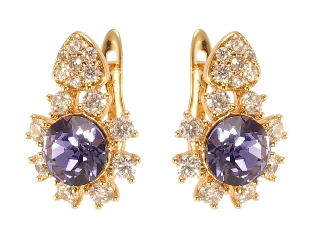 

Серьги ХР Позолота 18K с кр-ми Swarovski английский замок "Кристальные цветочки с кристаллами Tanzanite"