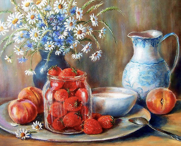 

50*40см Персики с клубникой, 2в1 рисование и алмазная живопись