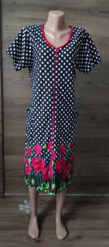 

Женский хлопковый халат на молнии, длинный, с карманами и поясом, большие размеры.48/50,52/54,56/58,60/62. 56/58, Синий