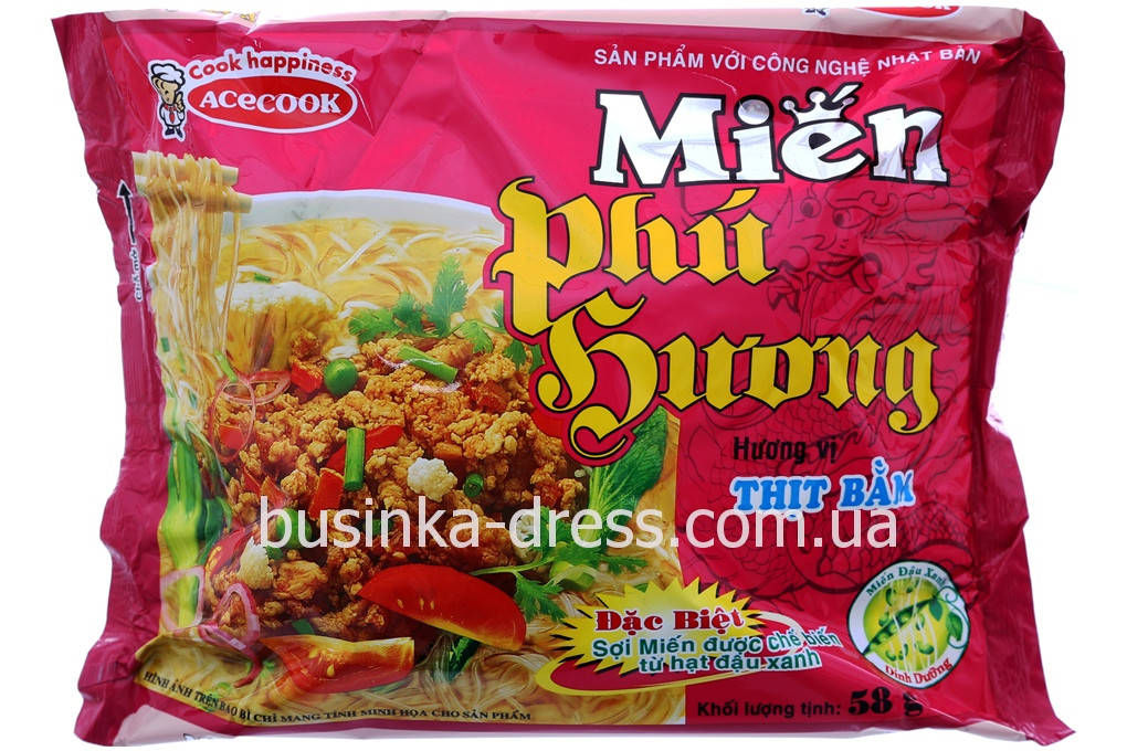 

Бобовая лапша быстрого приготовления MIEN PHU BUONG - SUON HEO Мясной фарш 58г (Вьетнам)