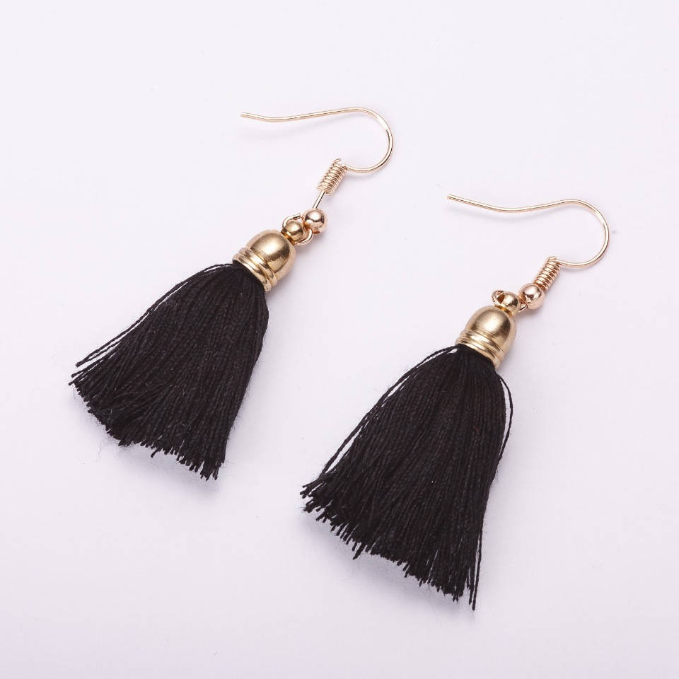 

Серьги Кисти Мини черный коттон L-5см L- 3см