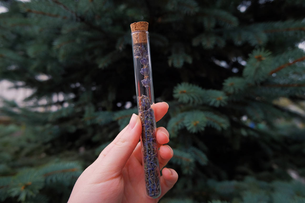 

Сушеная лаванда в пробирке/бутылке/баночке с корковой пробкой, благовония