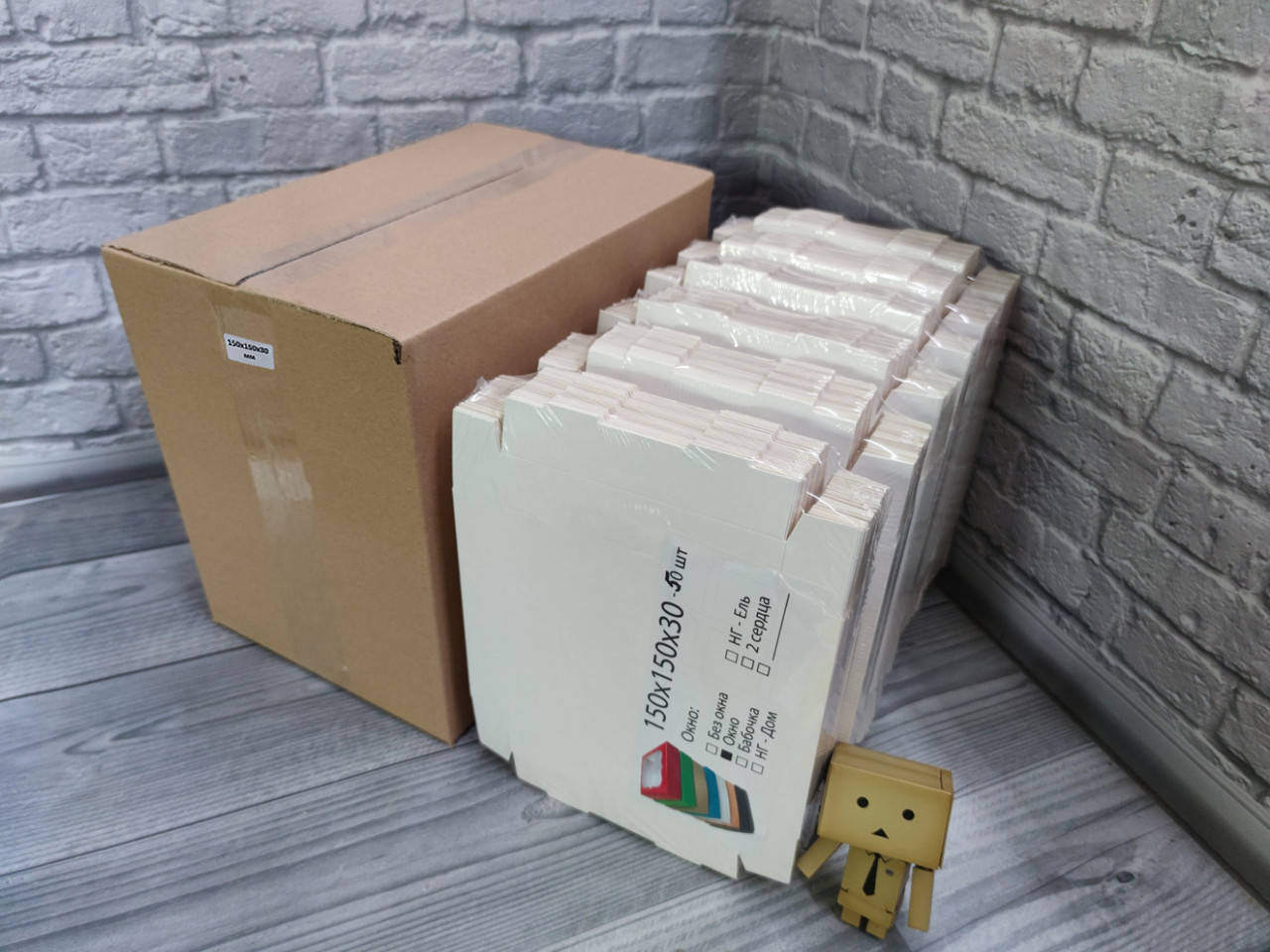 

*300 шт* / ██ ОПТ - Ящик / Коробка для пряников / 150х150х30 мм / Белая / окно-обычн - к912, Белый