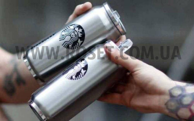 

Термокружка в виде металлической банки с поилкой - Starbucks 500 мл