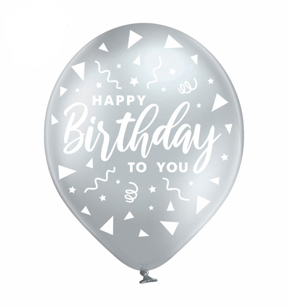 

Латексный шарик BELBAL 12"(30 см) HAPPY BIRTHDAY to you (хром серебро), Разные цвета