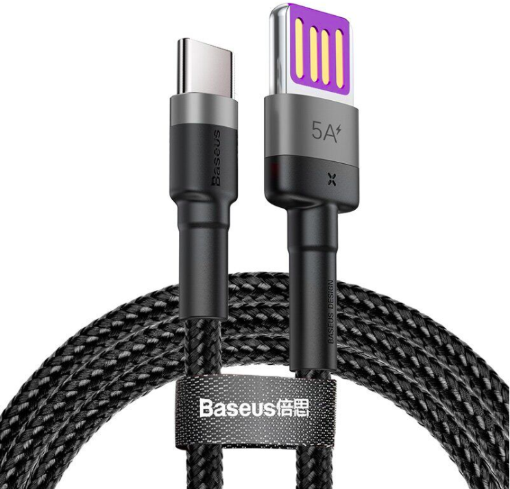 

Кабель BASEUS Type-C Cafule HW Quick Charging CATKLF-PG1, 1 м, 5А, черный