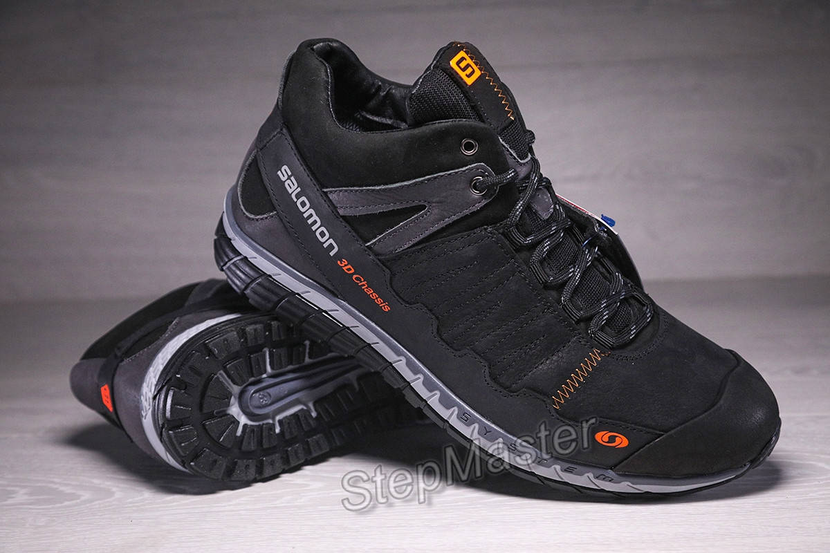 

Кожаные зимние ботинки, кроссовки термо, Salomon 3D Chassis Gore-Tex Winterfrost 43, Черный