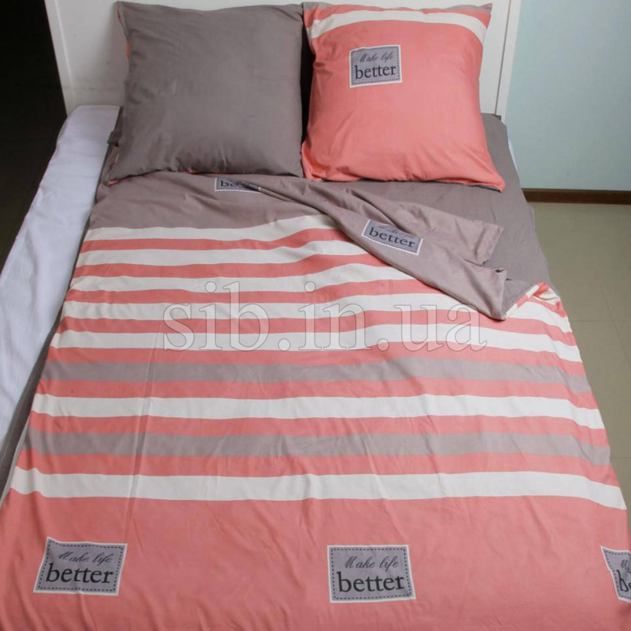 

Постельное белье ТЕП Washed Cotton light Кофейная полоска евро, Коричневый