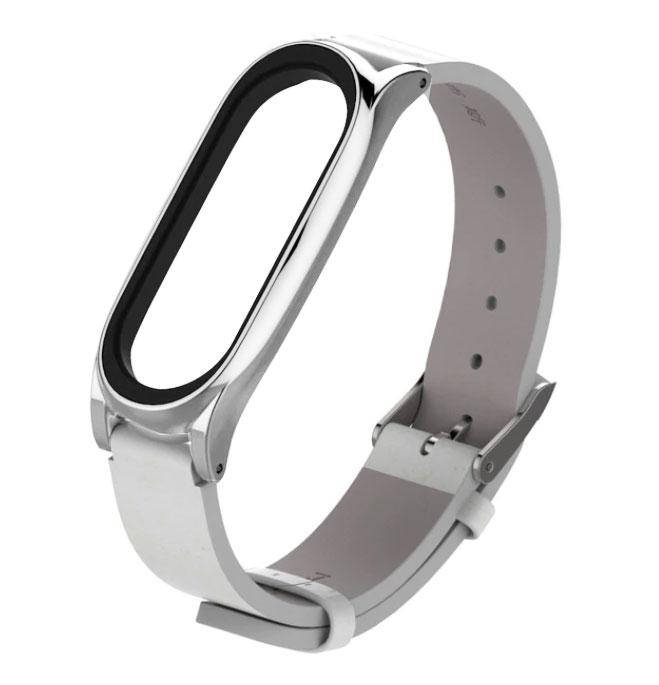 

Кожаный ремешок Primo Mijobs для фитнес-браслета Xiaomi Mi Smart Band 6 - White&Silver