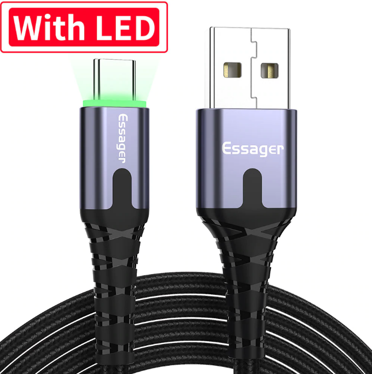 

Кабель для быстрой зарядки телефона смартфона USB - Type-C QC3.0 LED 1м Зарядный провод шнур ЮСБ на Тайп С X2S, Темно-серый
