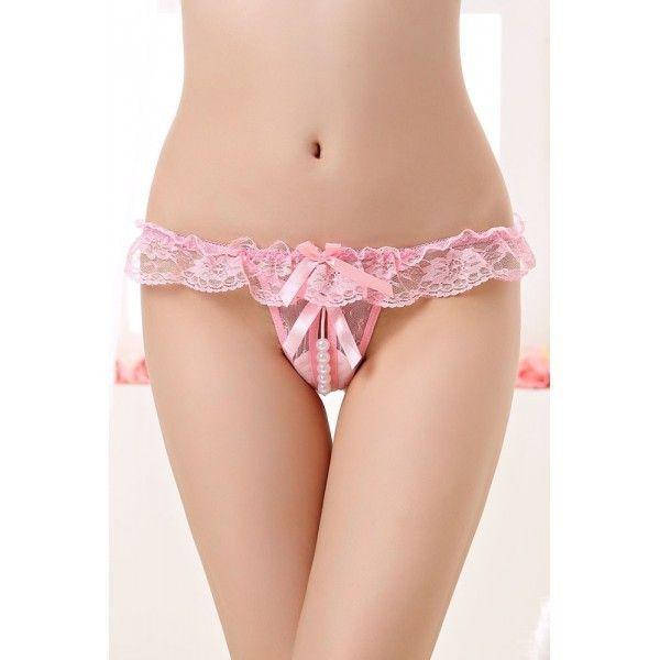 

Женские кружевные трусики с бусинами | Puls69, Розовый