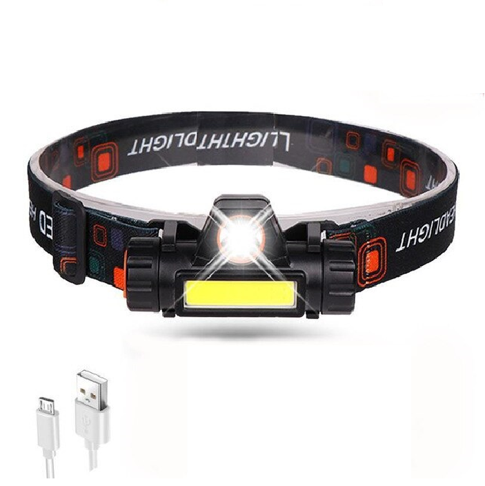 

Фонарь налобный BL-872 XPE+COB USB 2 диода, магнит, Черный