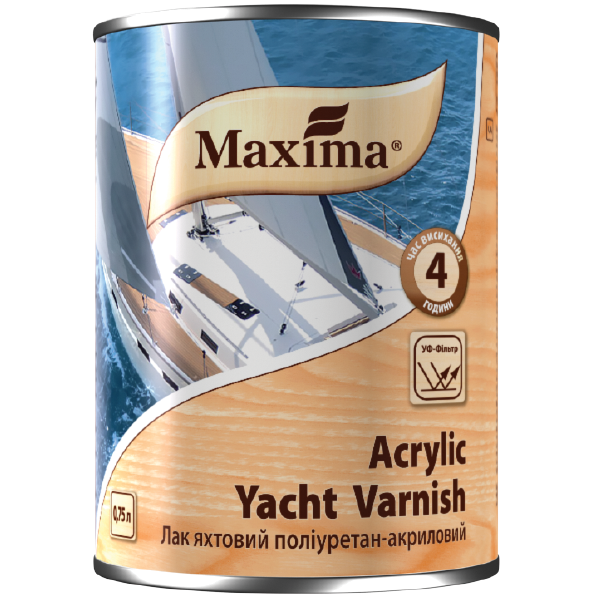 

Лак яхтный полиуретан-акриловый TM "Maxima" глянцевый - 0,75 л., Прозрачный