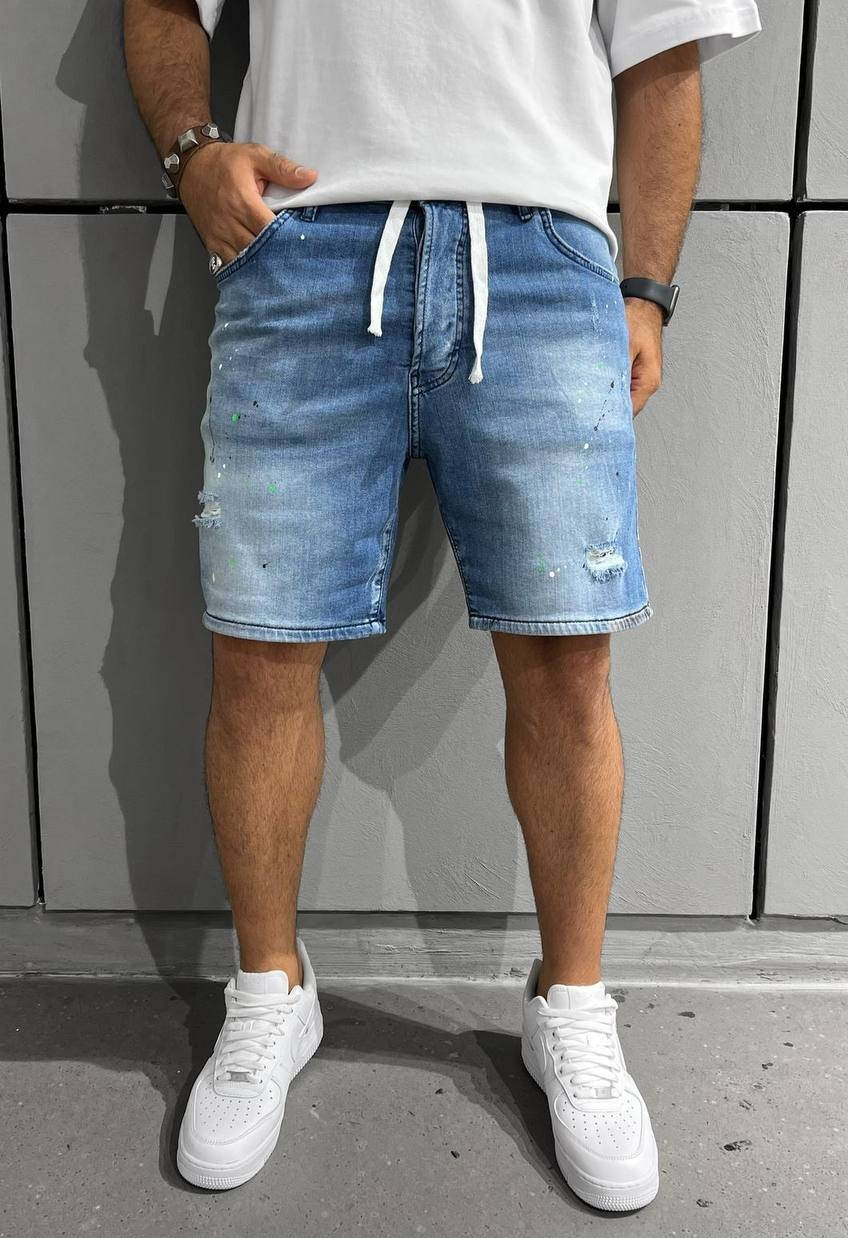 

Джинсовые шорты мужские синие турецкие, Рваные джинсовые шорты широкие до колен, Синий
