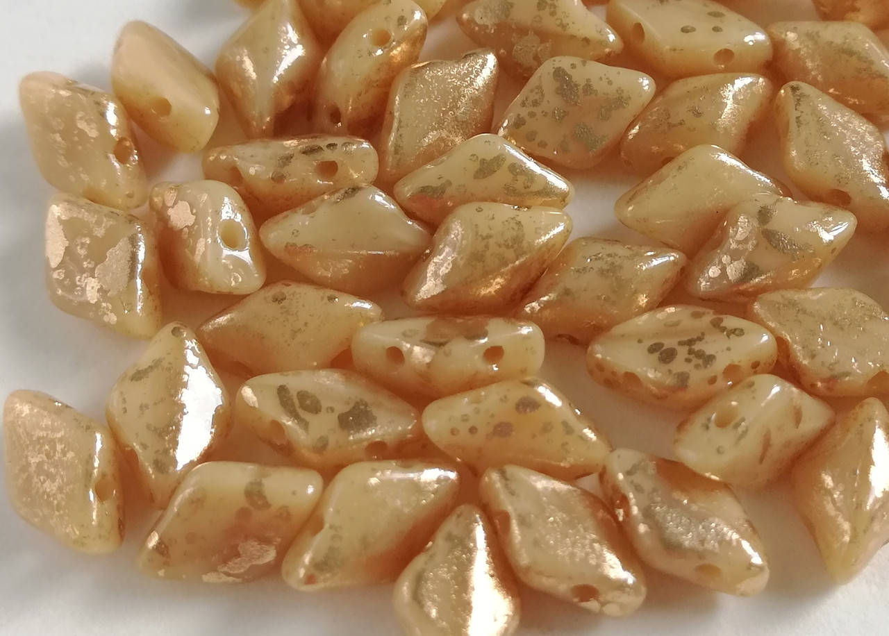 

GemDuo 8x5mm Opaque Ivory Gold Splash