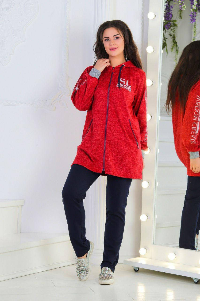 

Женский демисезонный спортивный костюм из ангоры и трикотажа размеры 48-54, Красный