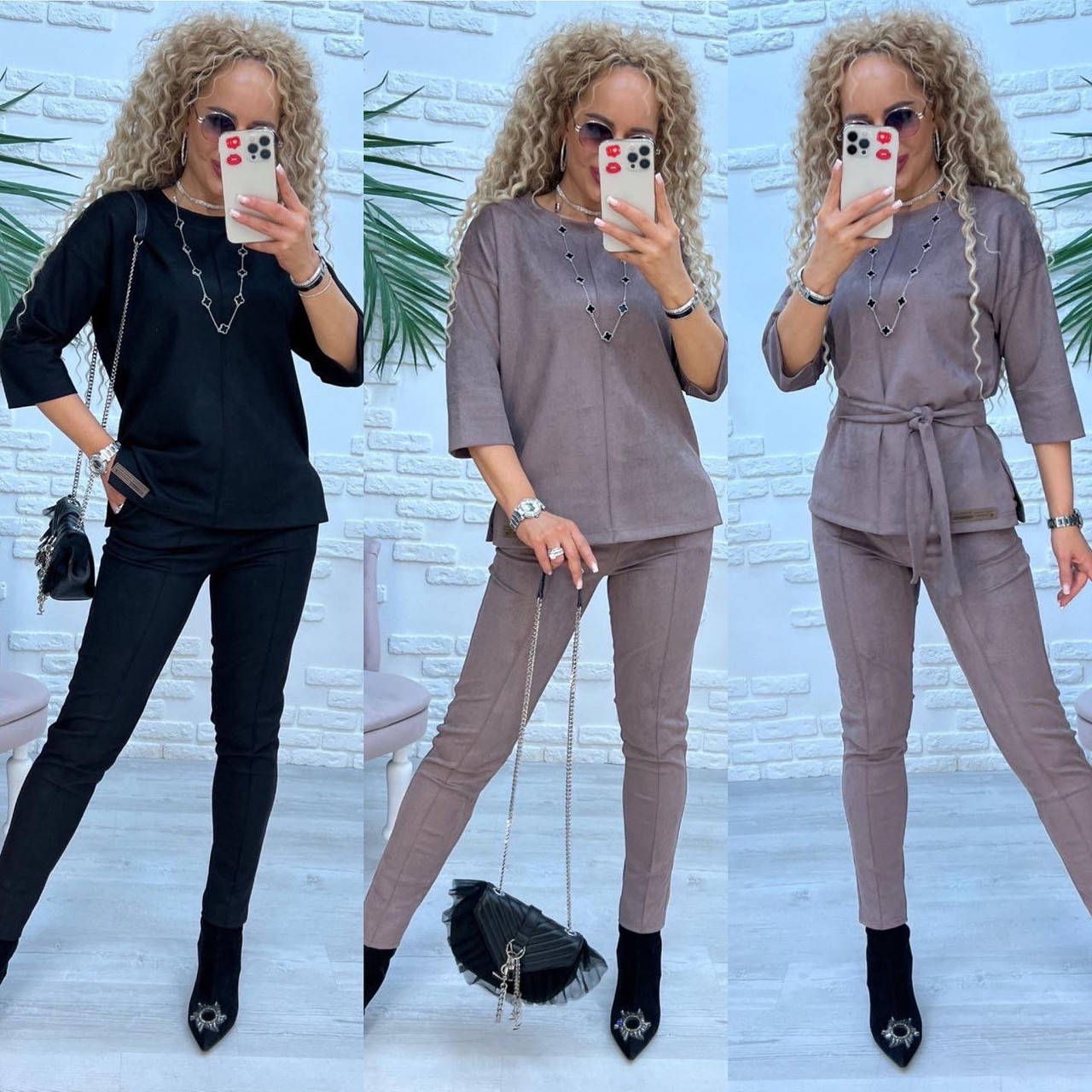 

Женский замшевый костюм с лосинами, Разные цвета