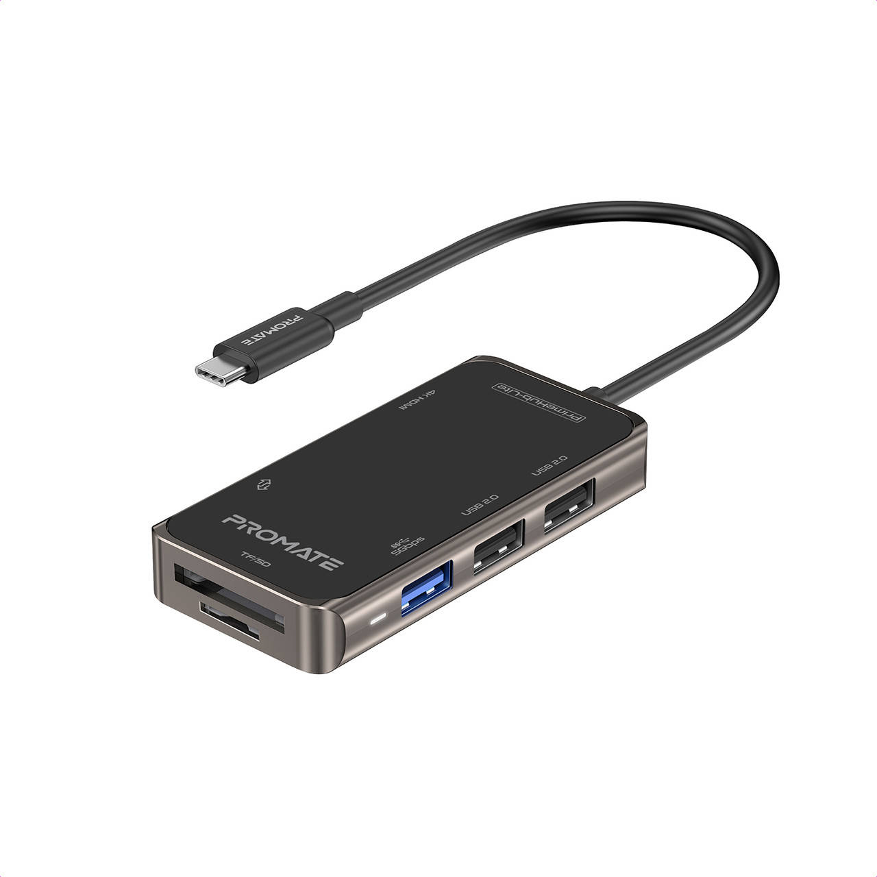 

USB-C хаб 7-в-1 Promate PrimeHub-Lite HDMI/USB-C/USB 3.0/2xUSB 2.0/SD/MicroSD Grey